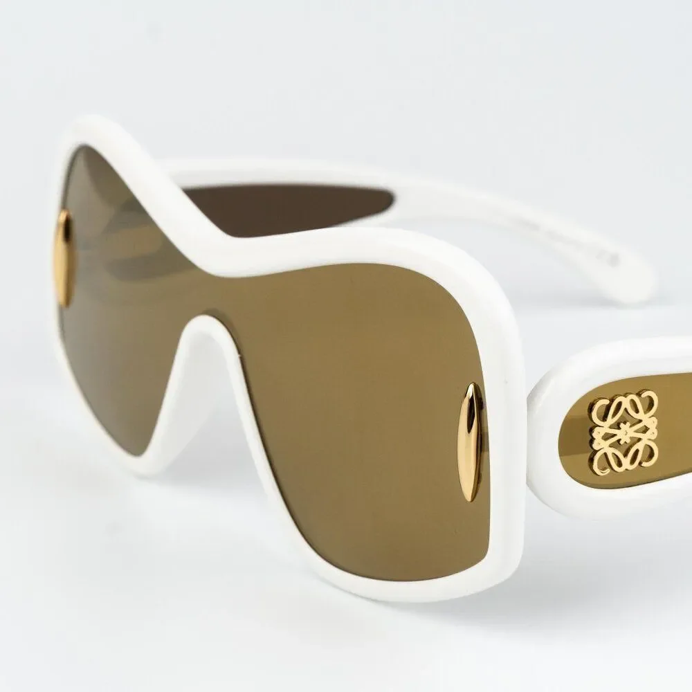 Loewe FASHION Men Sunglasses White Gold Brown Mirror Shield LW40131I 25G